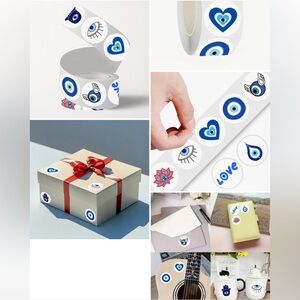 GREEK EVIL EYE 🧿(500pc) 1” Decorative Blue and White Sticker Roll NEW 👁️LAST one